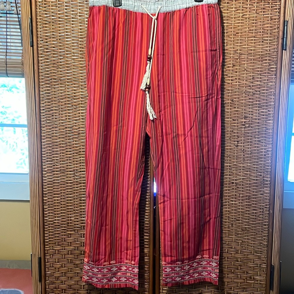 Sundance NWOT striped red/pink cotton pajama pants size M drawstring waist